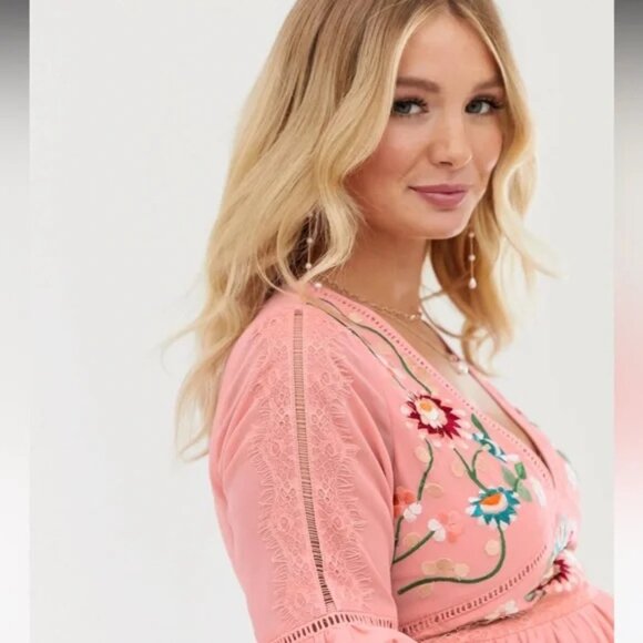 ASOS Maternity embroidered Pink Midi Dress - Picture 3 of 10